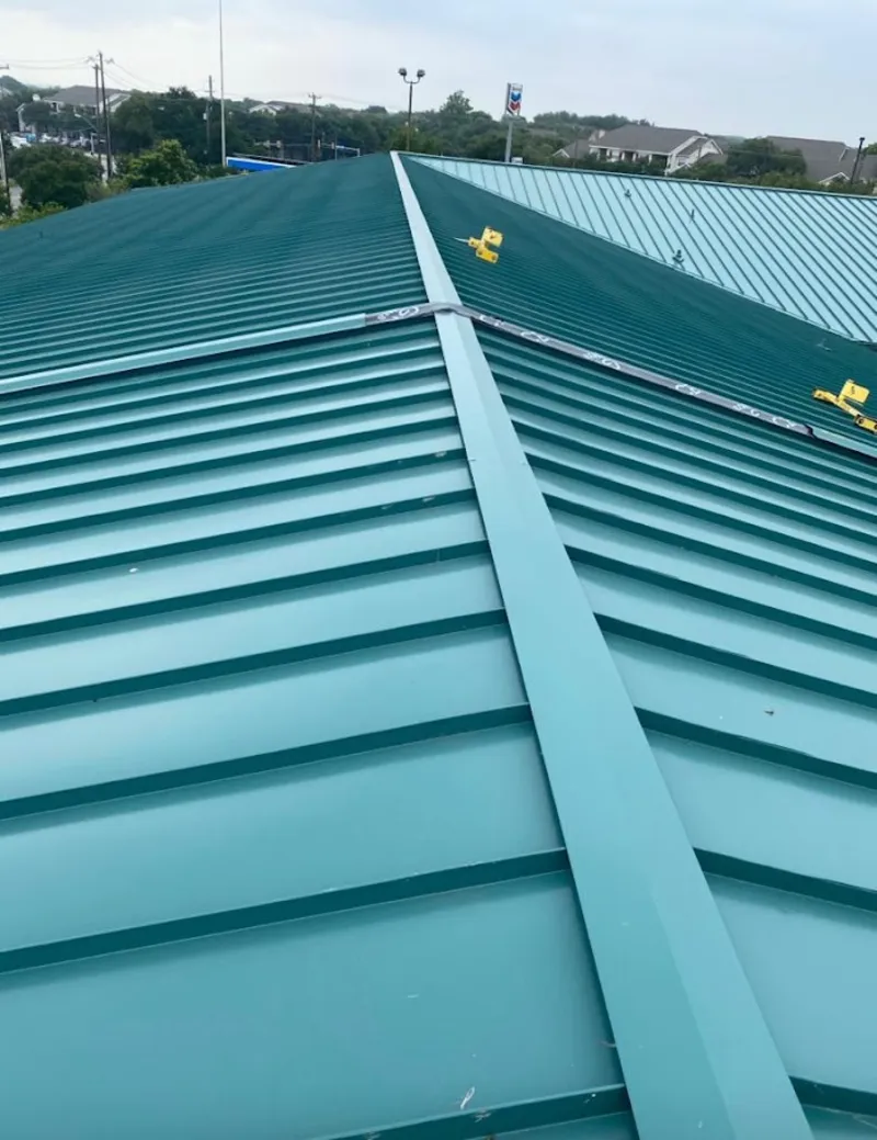 Green commercial metal roof ridge and valley for Metal Roof Repair in East Highland Park